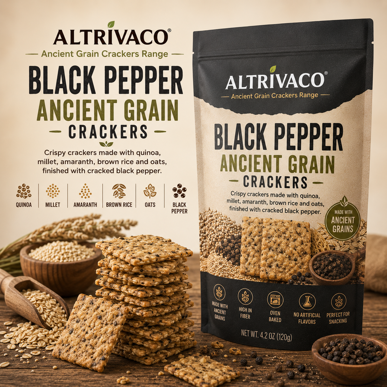 Black Pepper Ancient Grain Crackers